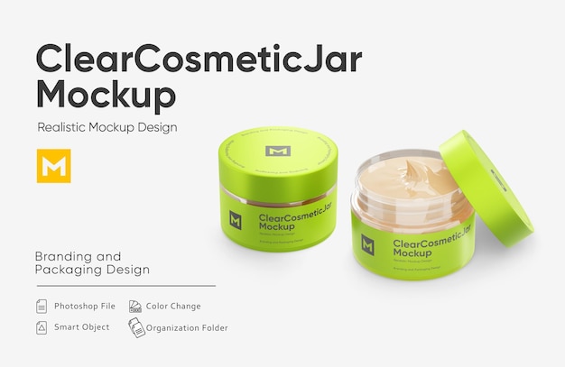 Cosmetic jar mockup psd, product packaging for beauty, skincare, cream container branding