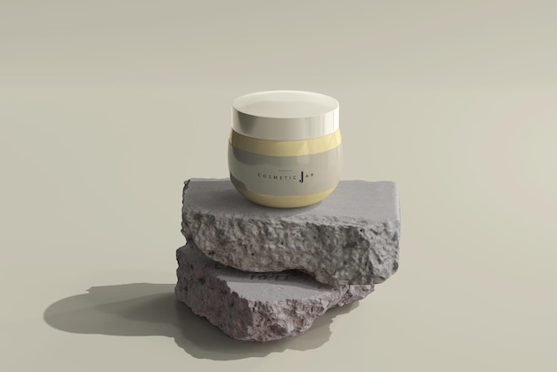 PSD cosmetic jar on rocks mockup