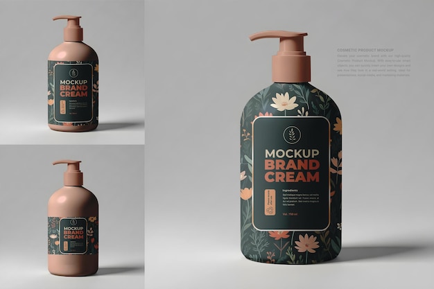 PSD cosmetic liquid skincare bottle beauty product packaging branding mockup