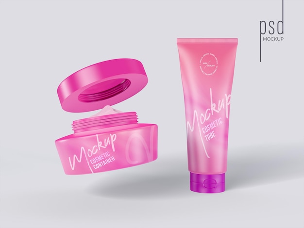 Cosmetic product packaging cream jars and tube realistic mockup