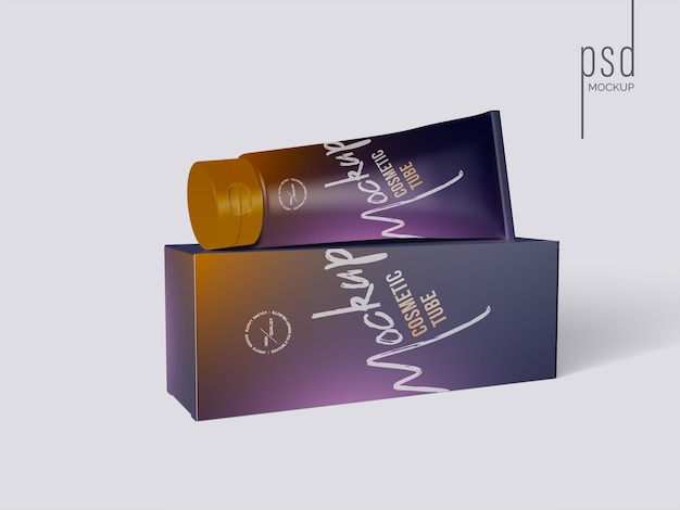 Cosmetic product packaging cream tube mockup with box