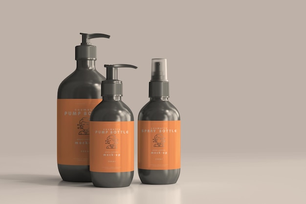 Cosmetic Pump Bottle and Spray Bottle Mockups