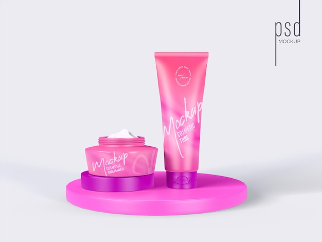 Cosmetic realistic cream tube and jar product packaging mockup