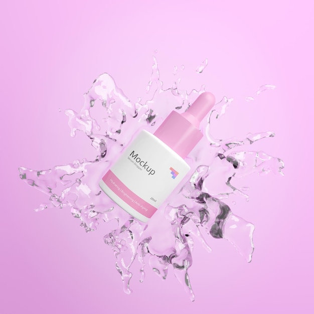 Cosmetic serum dropper with splash mockup