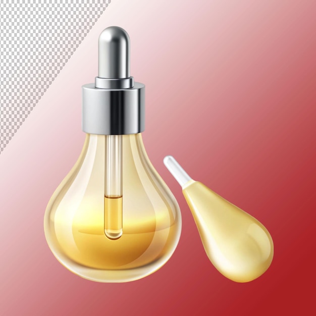 PSD cosmetic serum oil drop on saggy skin layer isolated on transparent background