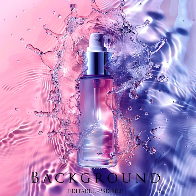 PSD cosmetic skincare product with water splash ultra realistic beautiful light packshot style