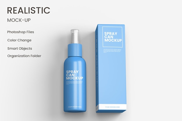 Cosmetic spray can mockup design isolated