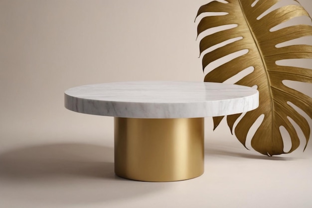 Cosmetic Stand Podium with Golden Leaf 3D rendered