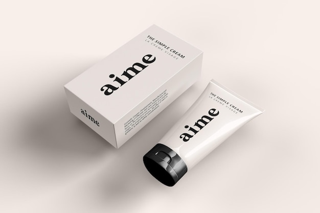 Cosmetic tube and box packaging mockup