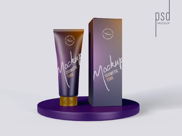 Cosmetic tube and box packaging realistic mockup for branding