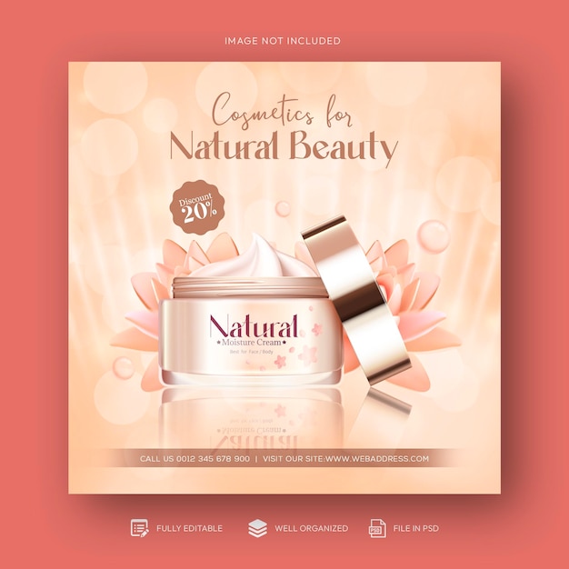 Cosmetics beauty products and makeup social media post and discount sale banner design template