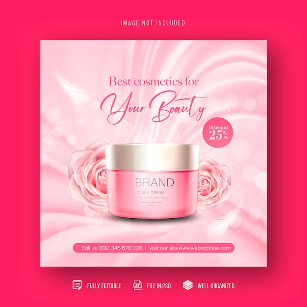 Cosmetics beauty products and makeup social media post and sale banner design template