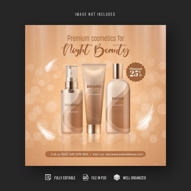 Cosmetics beauty products and makeup social media post and sale banner design template