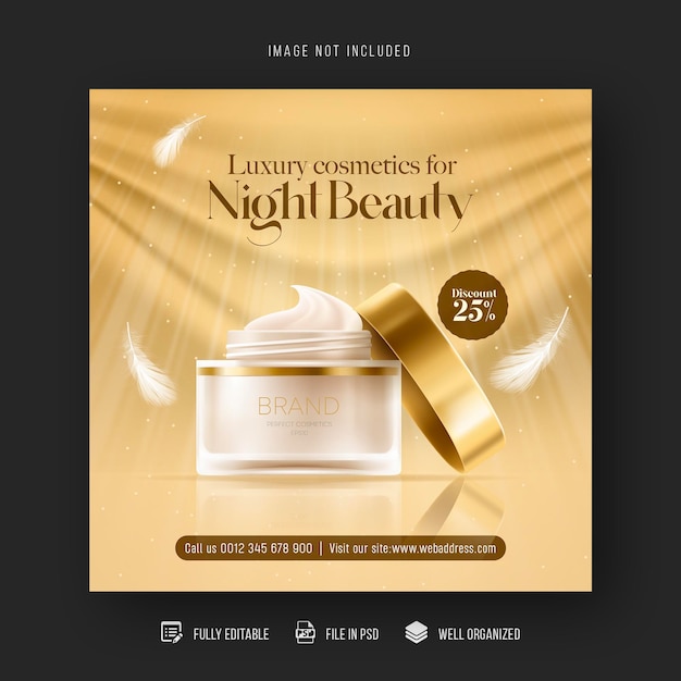 Cosmetics beauty products and makeup social media post and sale banner design template