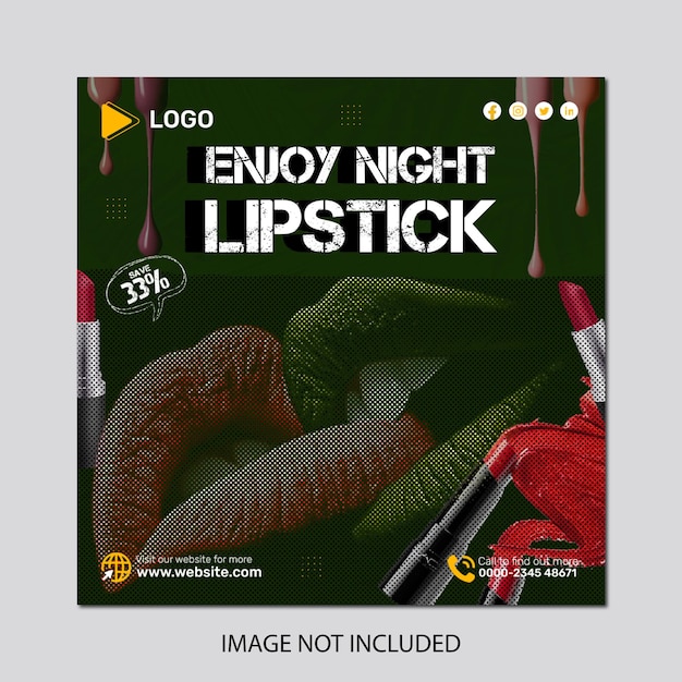 Cosmetics lipstick instagram and facebook banner poster template design