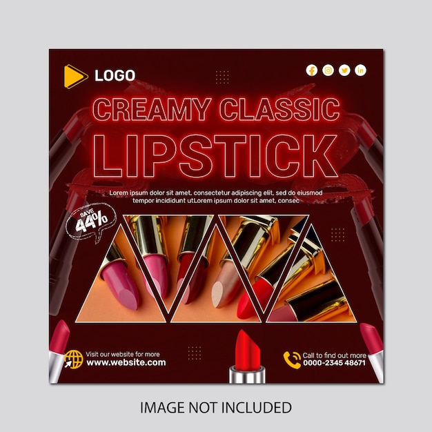 Cosmetics lipstick instagram and facebook banner poster template design