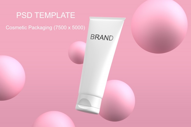 Cosmetics packaging mockup pink sphere PSD template