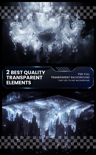 PSD cosmic chandeliers elaborate formations of crystalline on transparent background