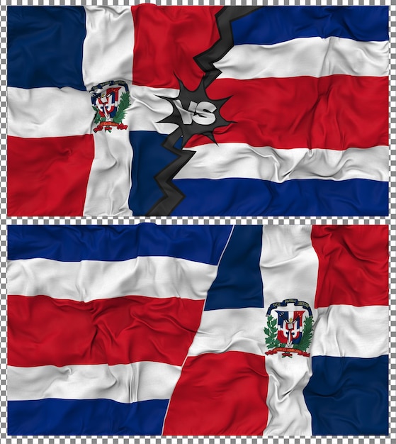 Costa Rica vs Dominican Half Combined Flag Cloth Bump Texture 3D Rendering