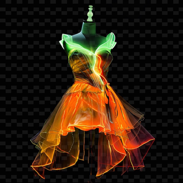 Costume With Themed Design Made With Rayon Voile Glowing in PNG Unique Neon Fashion Clothing