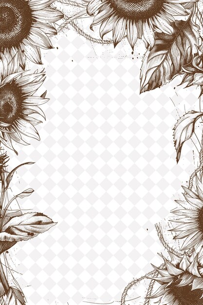 PSD country chic frame with burlap string and sunflowers leaving png creative background design