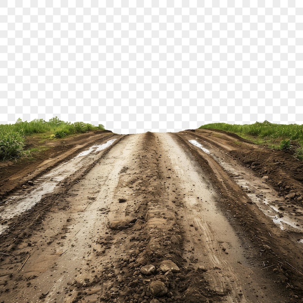 PSD countryside and rural mud road on isolated background rough dirt road pathway with grass on sides