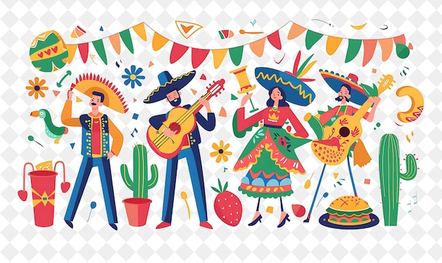 PSD couple attending a cinco de mayo fiesta design is vibrant an flat illustration festival of the world