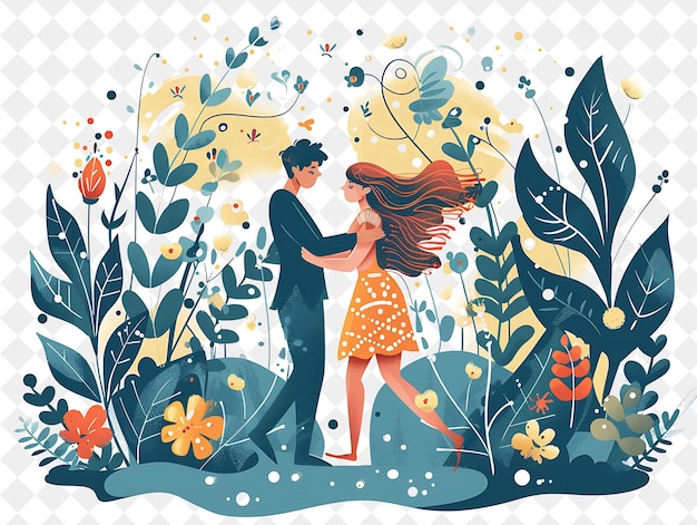 PSD couple attending a midsummer nights dream party design is wh flat illustration festival of the world