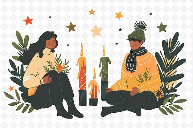 PSD couple attending a winter solstice celebration design is nat flat illustration culture character