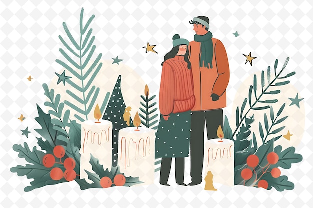 PSD couple attending a winter solstice celebration design is nat flat illustration culture character