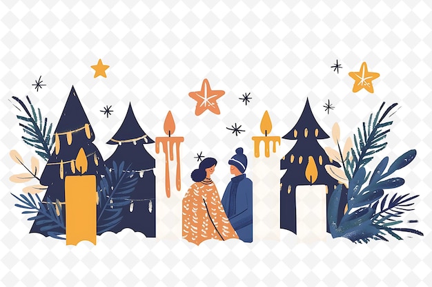 PSD couple attending a winter solstice celebration design is nat flat illustration culture character