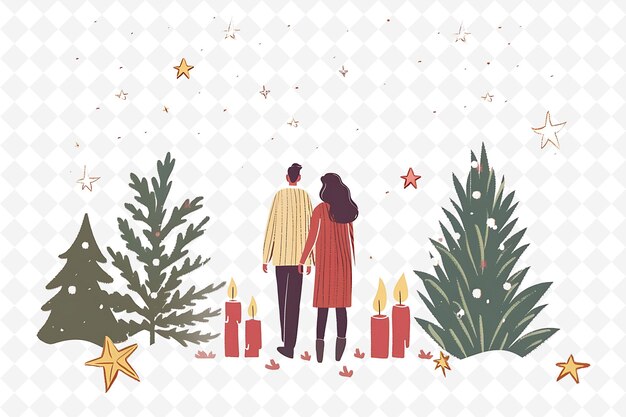 PSD couple attending a winter solstice celebration design is nat flat illustration culture character