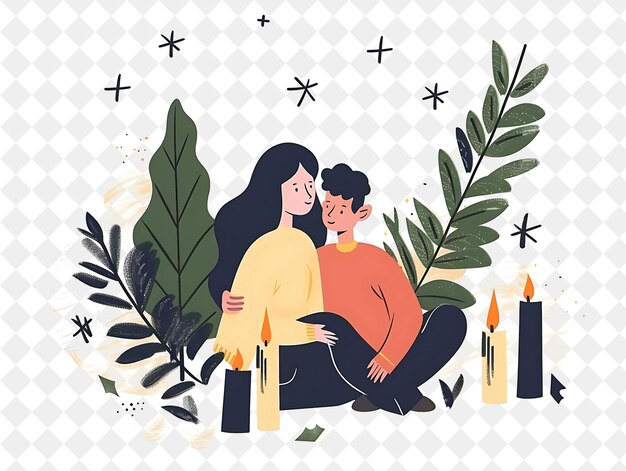 Couple Attending a Winter Solstice Celebration Design Is Nat Flat Illustration Festival of The World