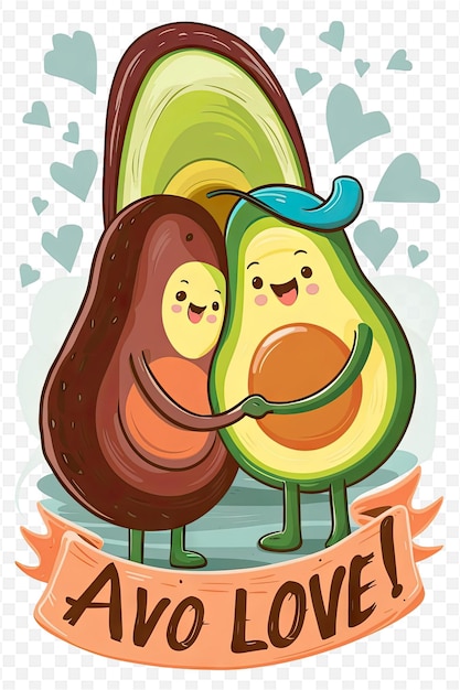 PSD a couple of avocados are standing in front of a heart shaped avocado