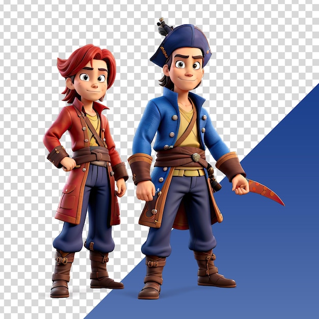 a couple of characters with a sword and a man in a blue shirt