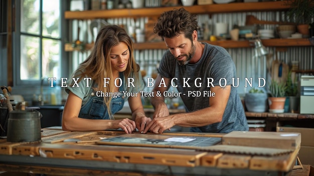 Couple Collaborating on a Woodworking Project