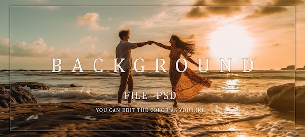 PSD couple dancing on the beach at sunset