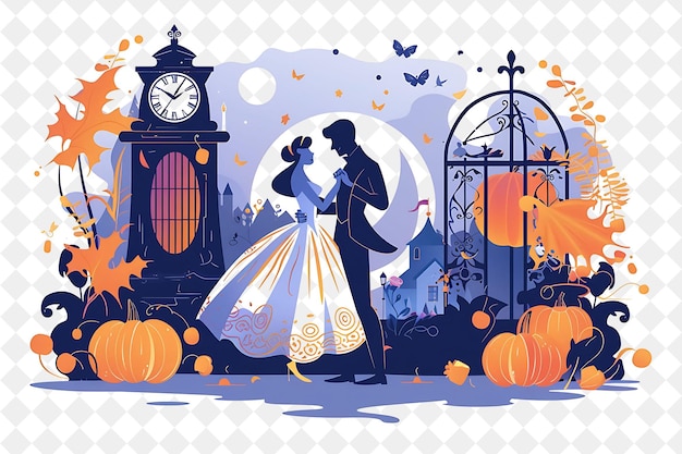 a couple in a field of pumpkins and a clock with the date of october