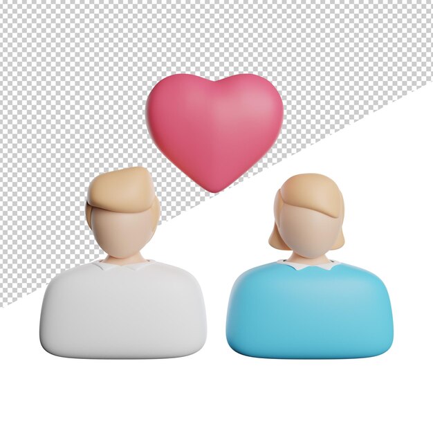 A couple of figurines are standing next to each other, with a red heart above them.