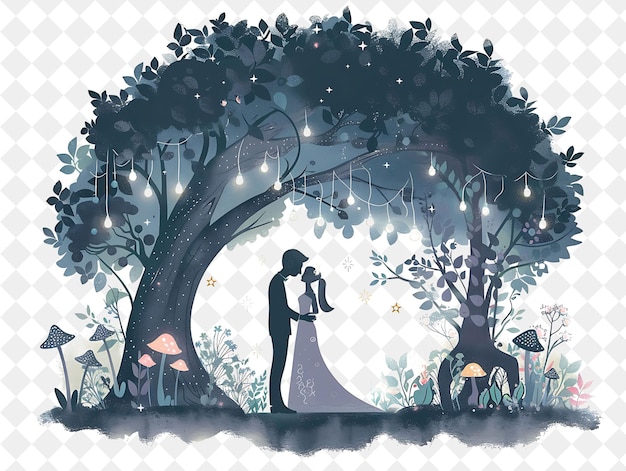 PSD a couple in a forest with a tree and a heart shaped frame