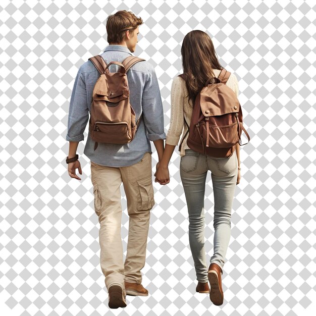 Couple going to school isolated on transparent background PSD file format