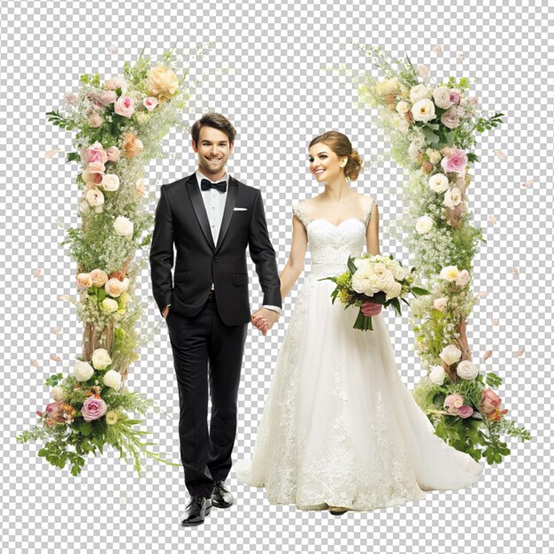 couple holding hand marriage outfit on transparent background