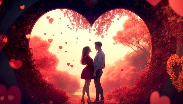 A couple in love with a heart shaped background