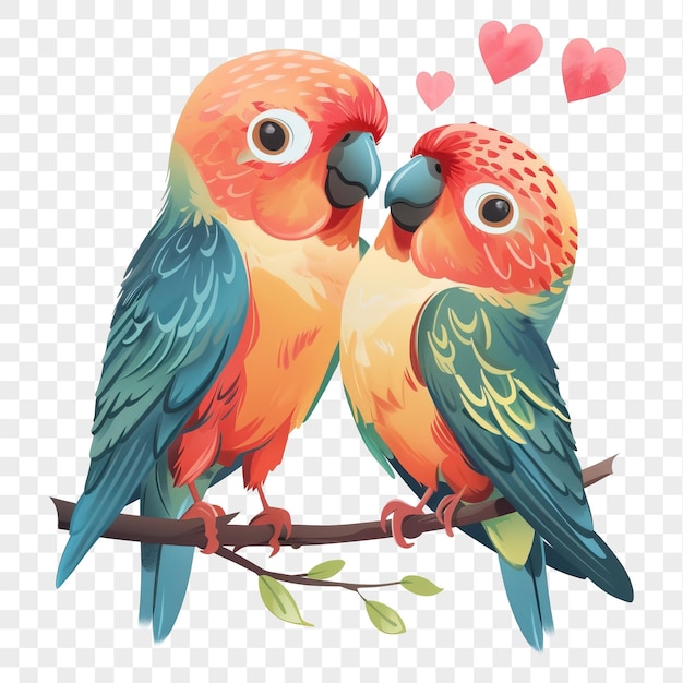 PSD couple of parrots in love isolated on transparent background png