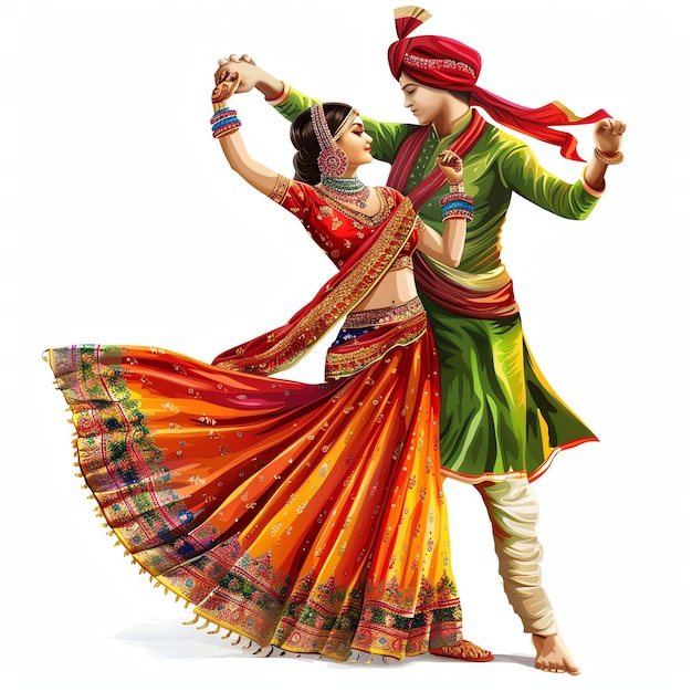 couple performing Kalbelia dance traditional dance Rajasthan indian illustration realistic