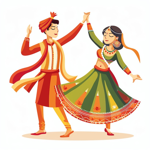 PSD couple performing kalbelia dance traditional dance rajasthan indian illustration