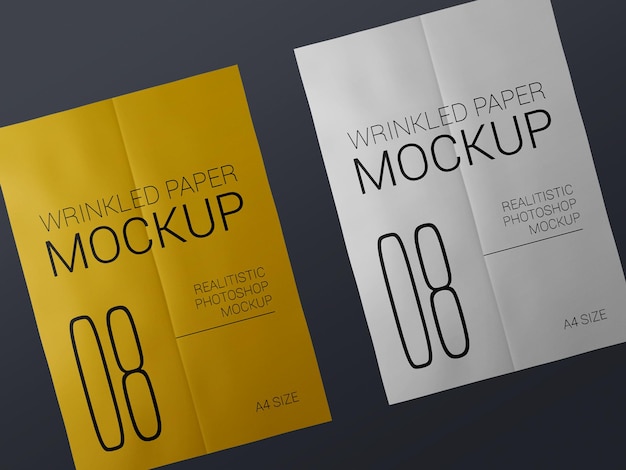 Couple of realistic Wrinkled poster template mockup. Glued paper wet wrinkled posters mockup