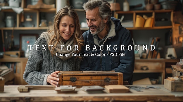 PSD couple sharing a moment of joy while exploring a vintage box