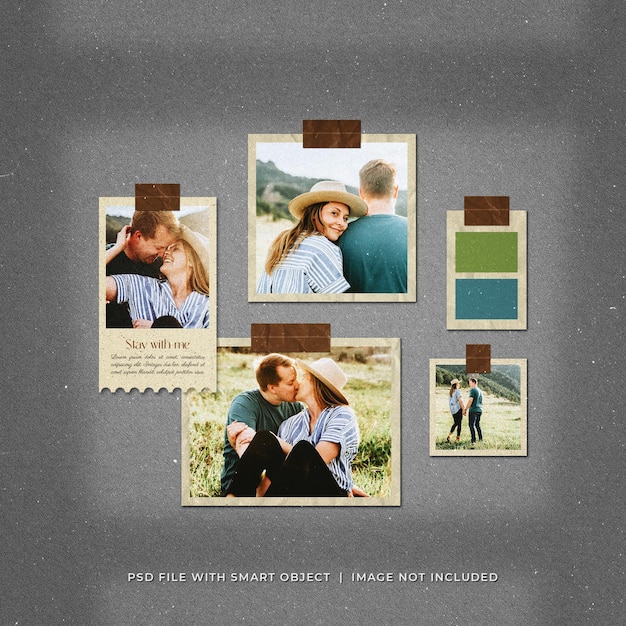 Couple Social Media Post Photo Paper Frames Moodboard Mockup