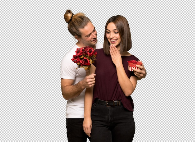 Couple in valentine day with flowers and gifts